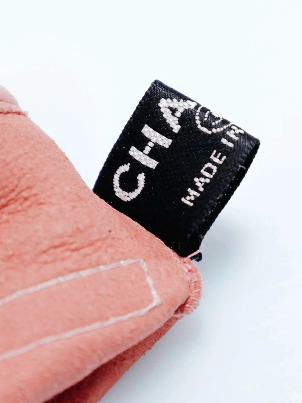 CHANEL Letters Pink White Leather Fingerless Gloves 7.5